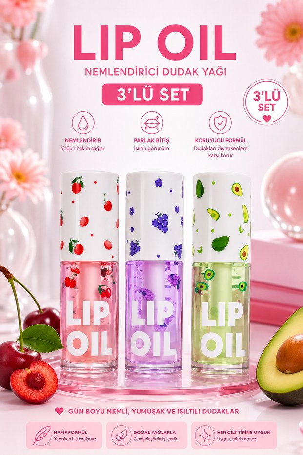 3-Pack Lip Oil Lip Oil Moisturizing Glossy Lip Care Set