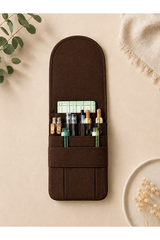 Multi-Compartment Brown Organizer Pencil Bag – Canvas Desk Organizer
