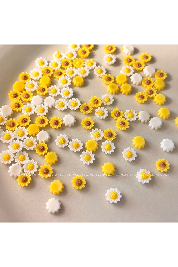 50pcs 100Pcs Mixed Color Daisy Nail Art Charms Flat Back Yellow Flower Nail Rhinestones Daisy Sunflo