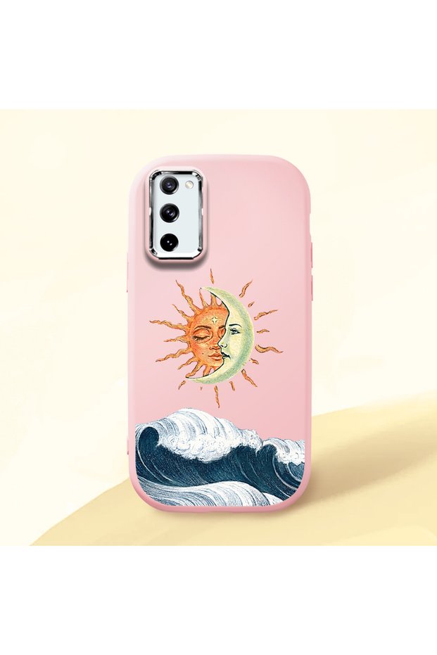 Pink Silicone Case for Samsung Galaxy S20 Fe 4G/5G Compatible Retro Style Sun Moon Sea Wave Pattern Shock Absorbing Camera Protect