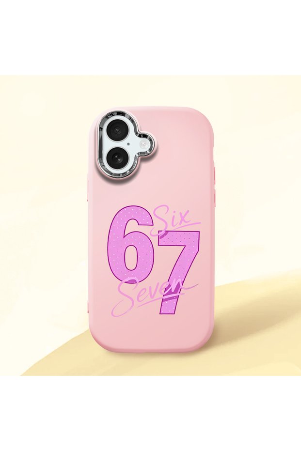 iPhone 17 Compatible Number Six Seven Written Pattern Shock Absorbing Camera Protected Pink Silicone Case