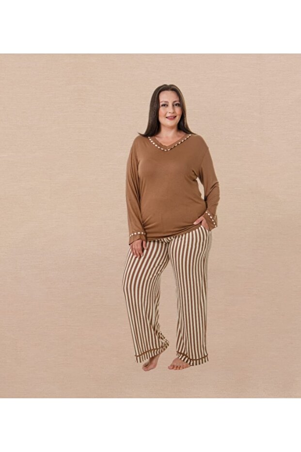 Striped Latte Plus Size Pajama Set