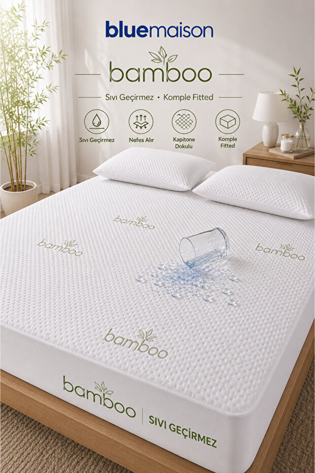 Bamboo Fabric Liquid-Proof Silent Mattress Cover, Fully Elastic, 6 Different Sizes