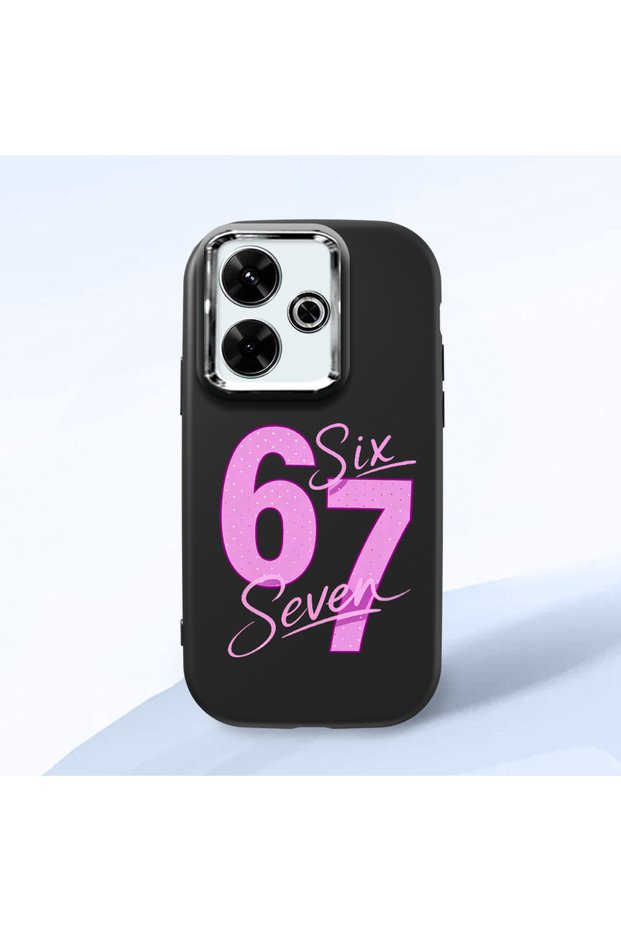 Poco M6 4g Compatible Number Six Seven Written Pattern Shock Absorbing Camera Protected Black Silicone Case