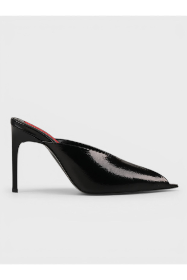 Women's summer 11cm stiletto heel mule - 574 0129 - black shiny crinkled