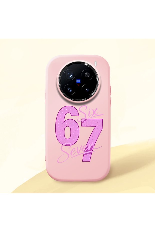 Vivo X200 Pro Compatible Number Six Seven Written Pattern Shock Absorbing Camera Protected Pink Silicone Case