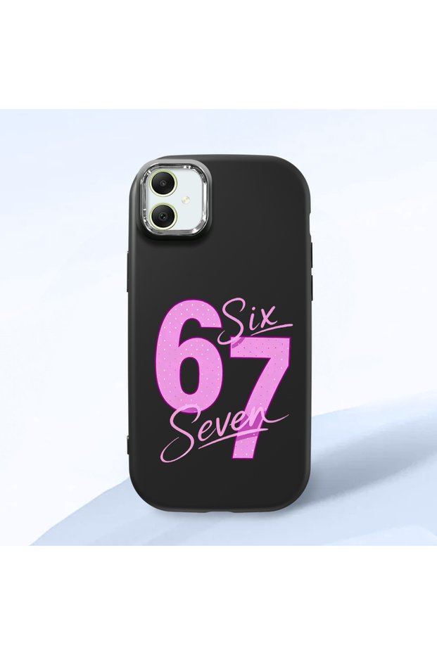 Samsung Galaxy A05 Compatible Black Silicone Case with Number Six Seven Written Pattern and Shock Absorbing Camera Protection