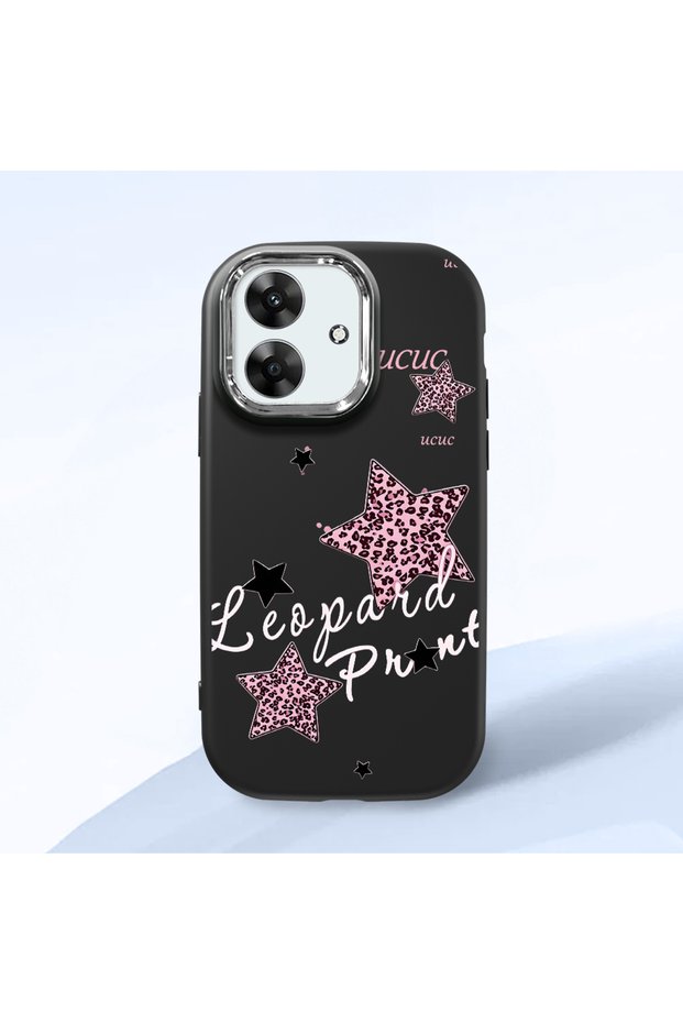 Realme Note 60/60X Compatible Leopard Pattern Stars Pattern Shock Absorbing Black Silicone Case with Camera Protection