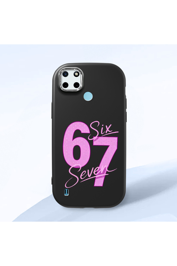 Realme C21Y/C25Y Compatible Black Silicone Case with Number Six Seven Written Pattern, Shock Absorbing Camera Protection