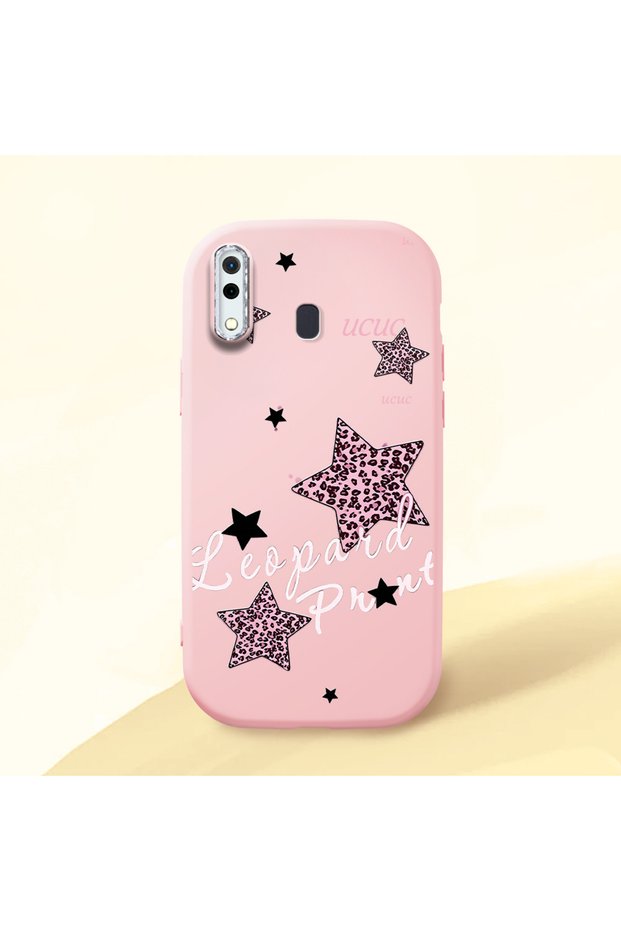 Samsung Galaxy A20 Compatible Leopard Pattern Stars Pattern Shock Absorbing Pink Silicone Case with Camera Protection