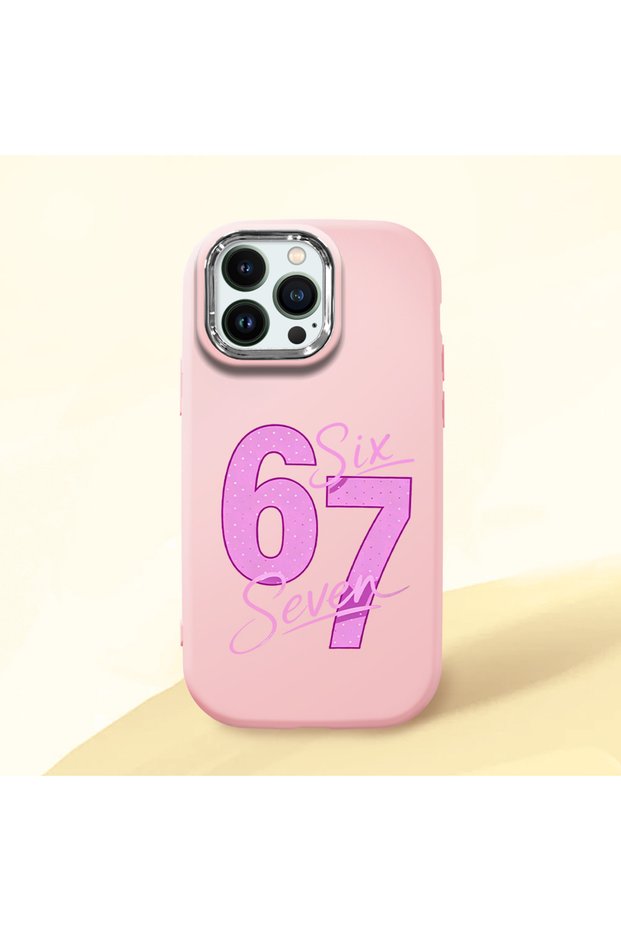 حافظة من السيليكون باللون الوردي متوافقة مع هاتف iPhone 12 Pro Max مع نمط مكتوب عليه رقم ستة سبعة ومضادة للصدمات وحماية للكاميرا