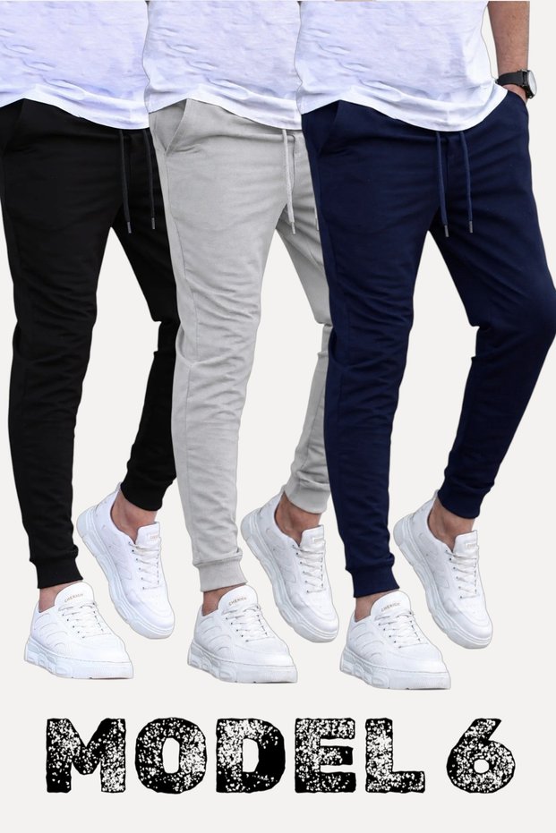 Set of 3/3 Pieces Unisex Ribbed Regular Black Gray Navy Blue Color Sports Sweatpants