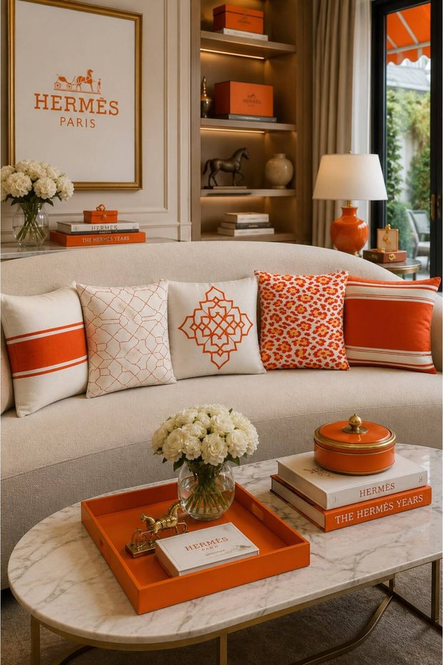 Orange Bone Color 5-Piece Throw Pillow Cover Set Twill Fabric Hidden Zipper (43X43 cm)