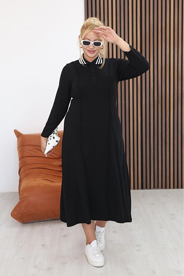 Plus Size Polo Neck Modal Fabric Dress