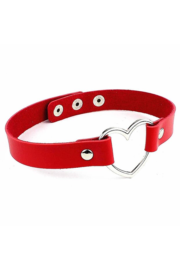 Red Leather Heart Adjustable Choker