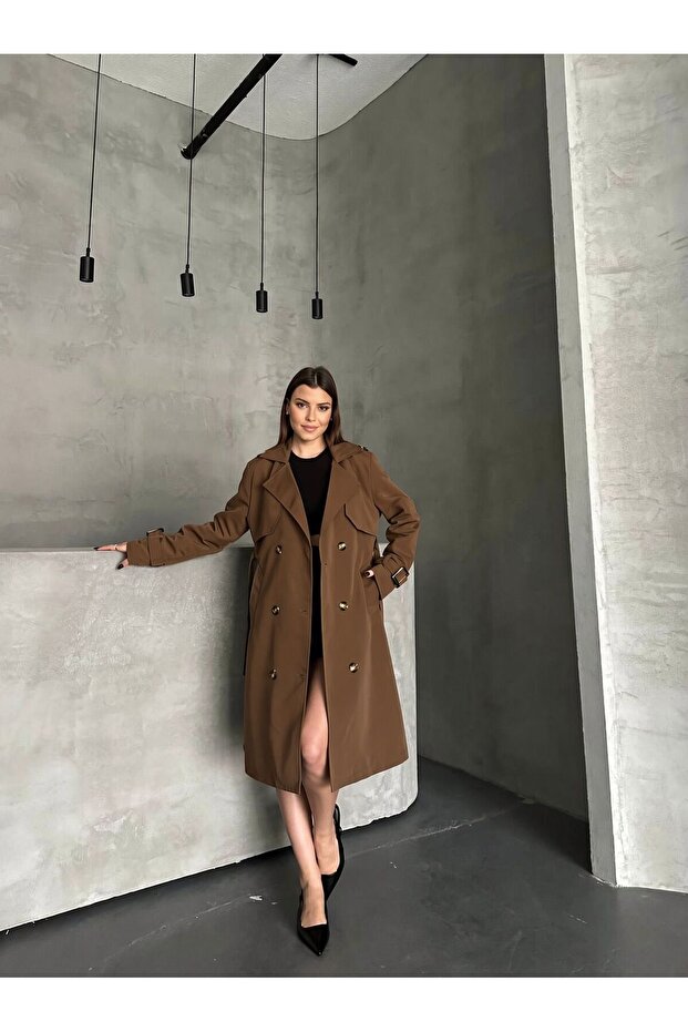 Women's Lined Belted Detailed Premium Trench Coat