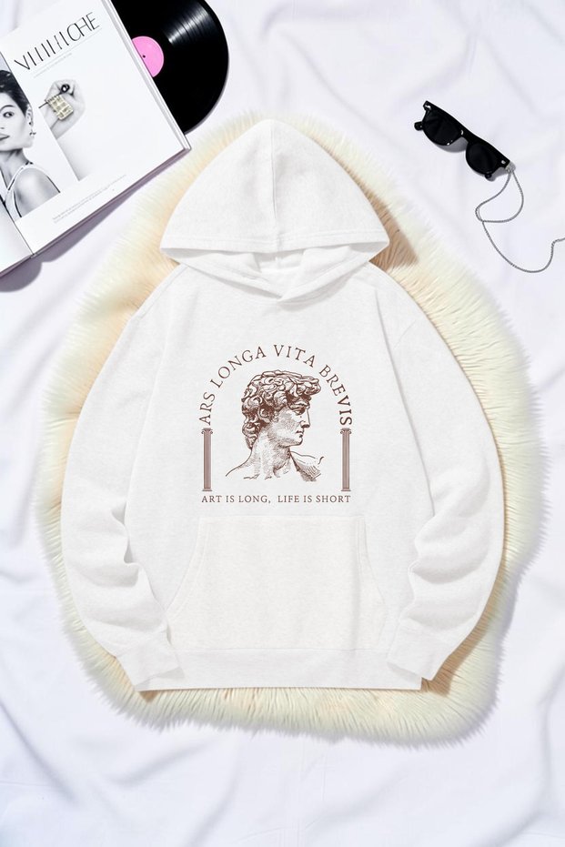 Unisex Ars Longa Vita Brevis Printed Oversize Hoodie Hooded Sweatshirt