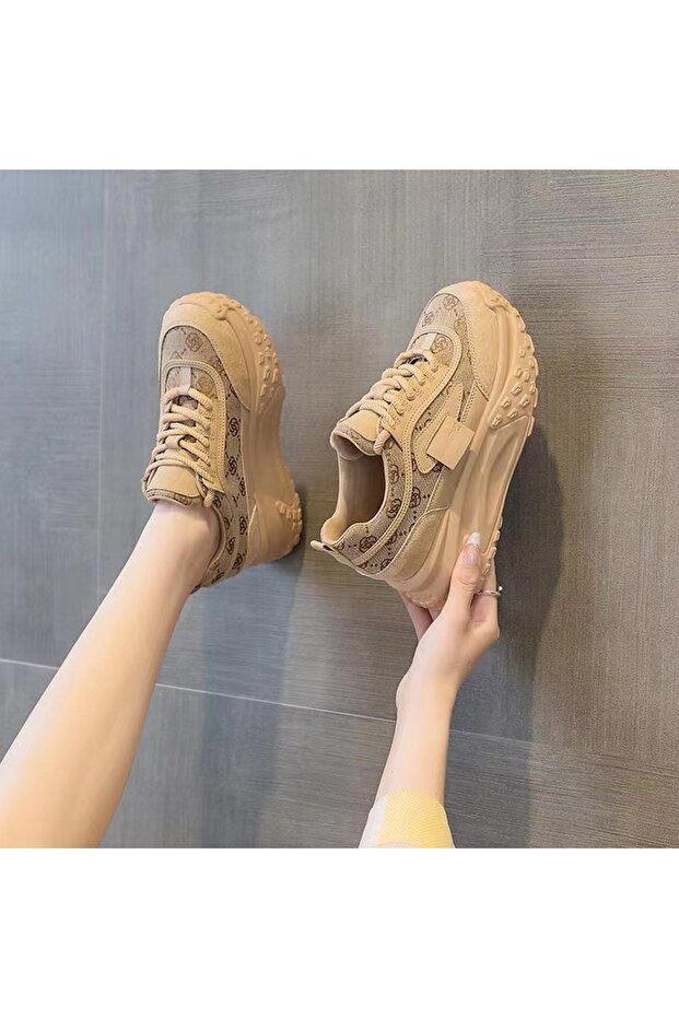Women's Brown Monogram Platform Lace-Up Sneakers