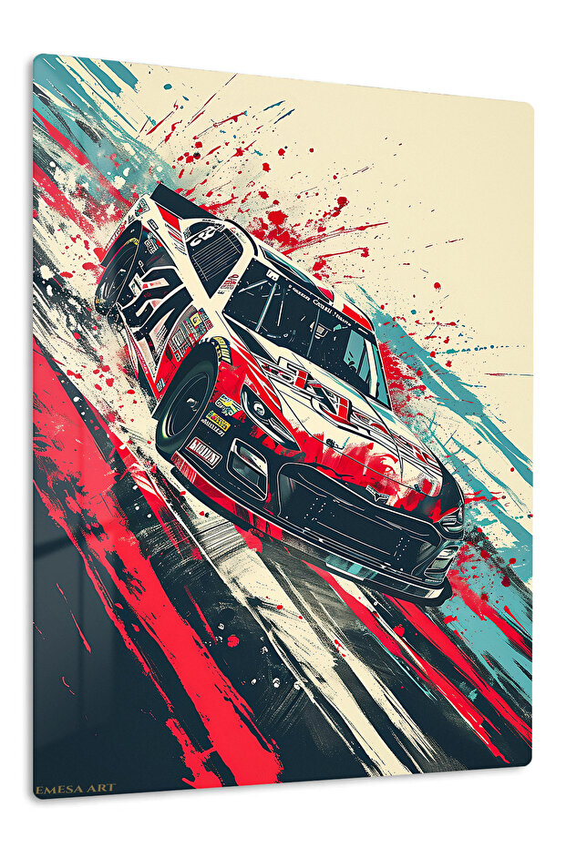 Red Classic Muscle Car Abstract Metal Wall Art
