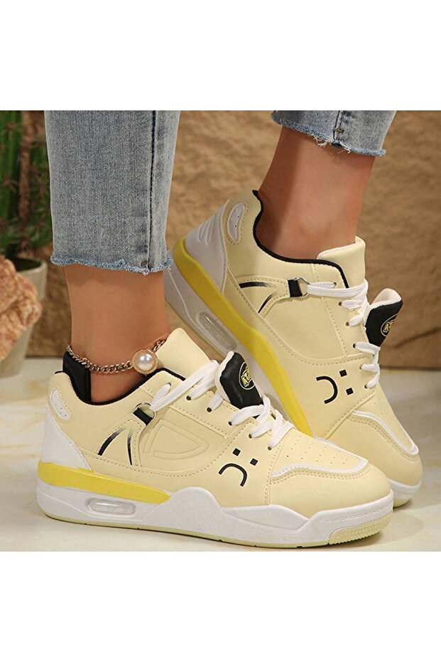 Women's Yellow and White Low-Top Sneakers