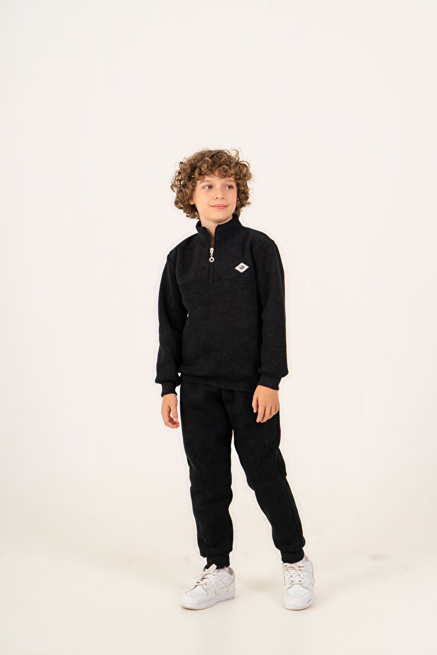 Boy's Tie-Dye Patterned Half-Zipper 3 Thread Sweatshirt Tracksuit Set