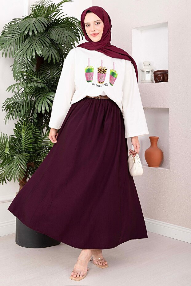 Coffee Printed Casual Blouse - Tunic Ecru