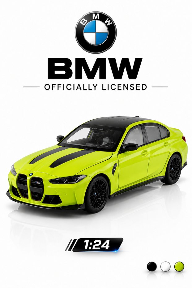 1:24 Scale Bmw G80 M3 Csl Lci Diecast Metal Model Car Yellow - Opening Doors and Detailed Engine