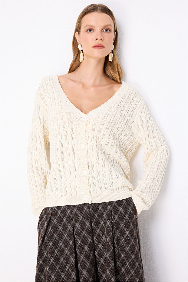 Knitted Patterned Sequined Knitwear Cardigan