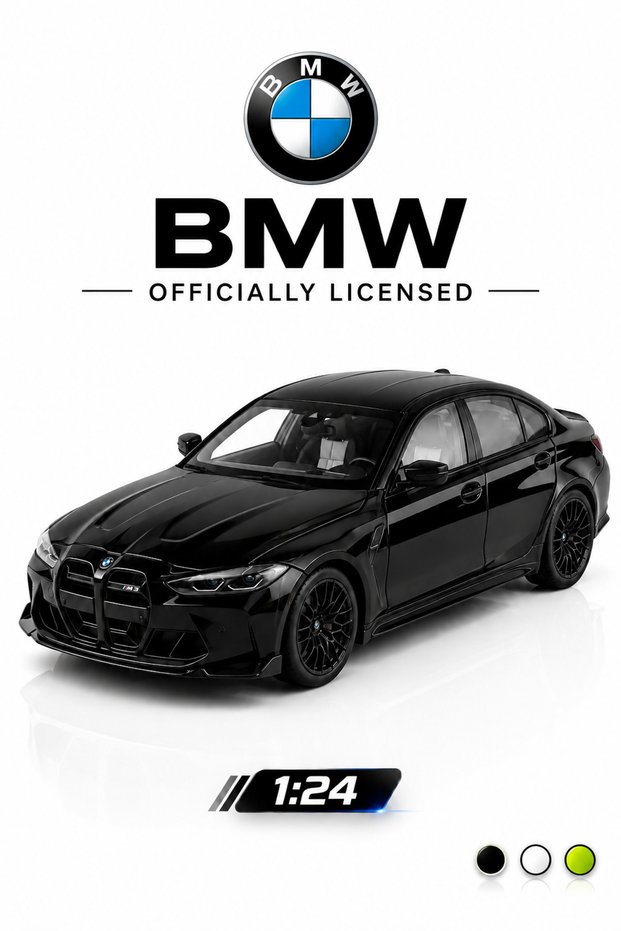 1:24 Scale Bmw G80 M3 Csl Lci Diecast Metal Model Car Black- Opening Doors and Detailed Engine