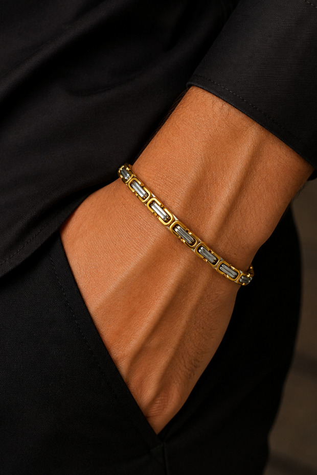 Gold Color Detailed King Chain Stainless Steel Men's Bracelet