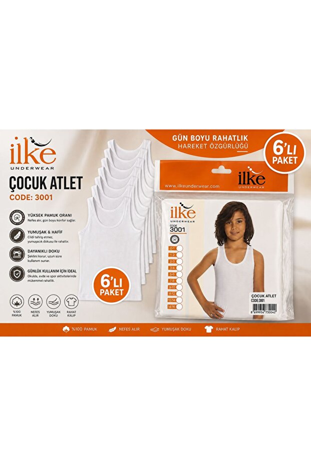 Boy's White Undershirt 6 Pack Cotton-Children's Underwear Daily Undershirt