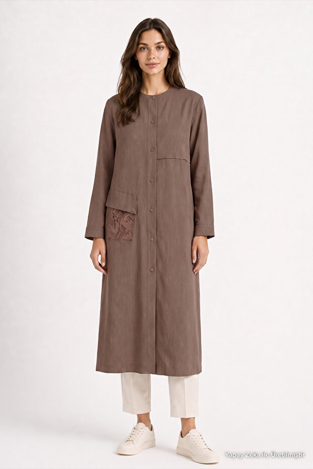 Lace Detailed Minimal Cut Brown Wear and Go 0367