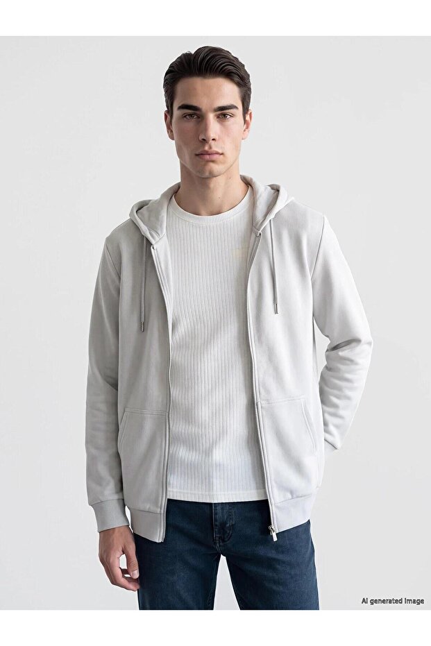 Hooded Men's Zippered Sweatshirt (W6)