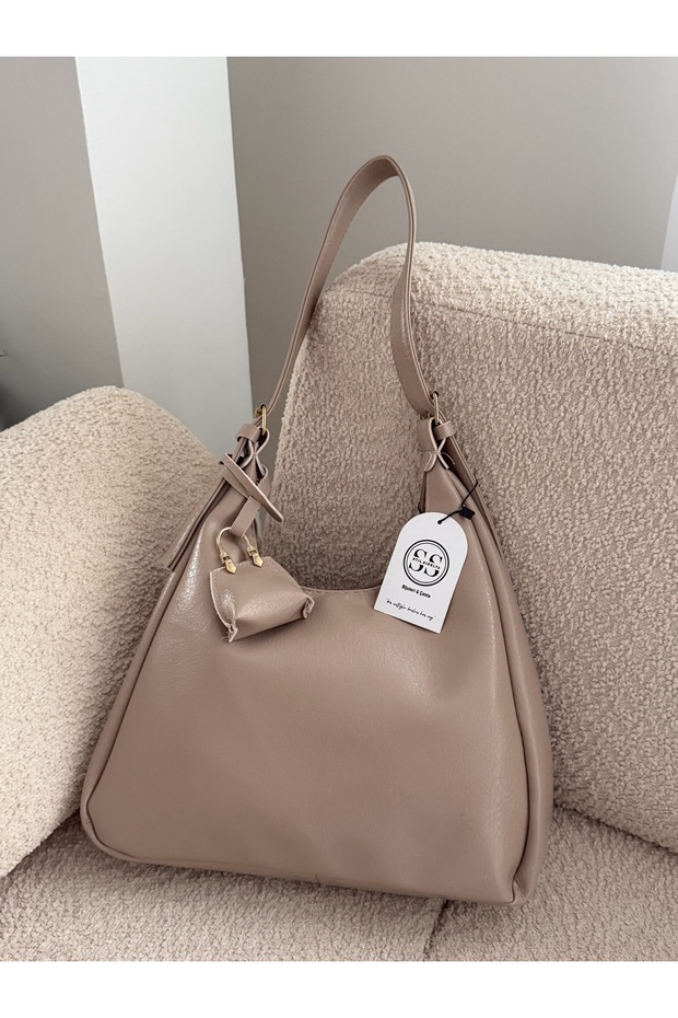 Shiny Texture Shoulder Bag with Bag Charms