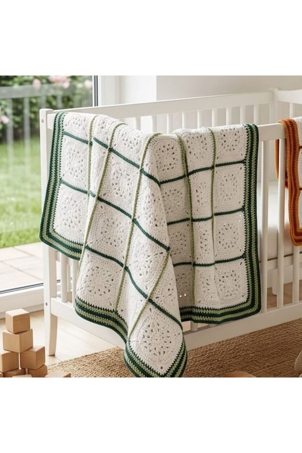 Hand Knitted Baby Blanket 65X65 cm – Motifed Newborn Baby Blanket