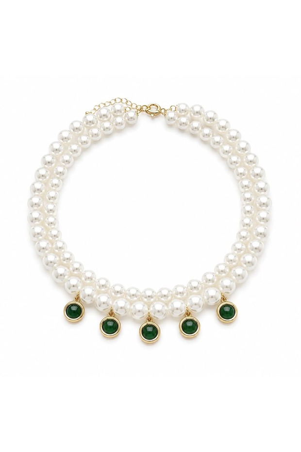 Stone Charm Pearl 2-Piece Necklace