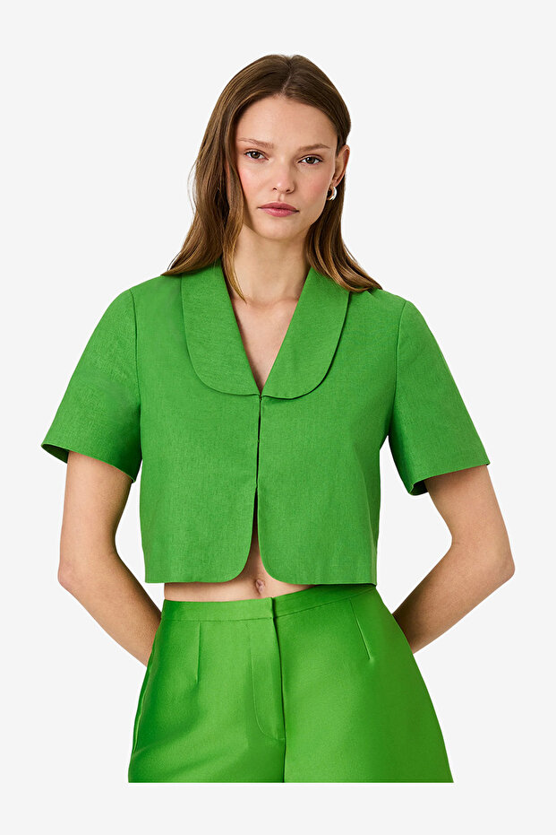 Women's Botanica Green Theo Linen Oversized Collar Top
