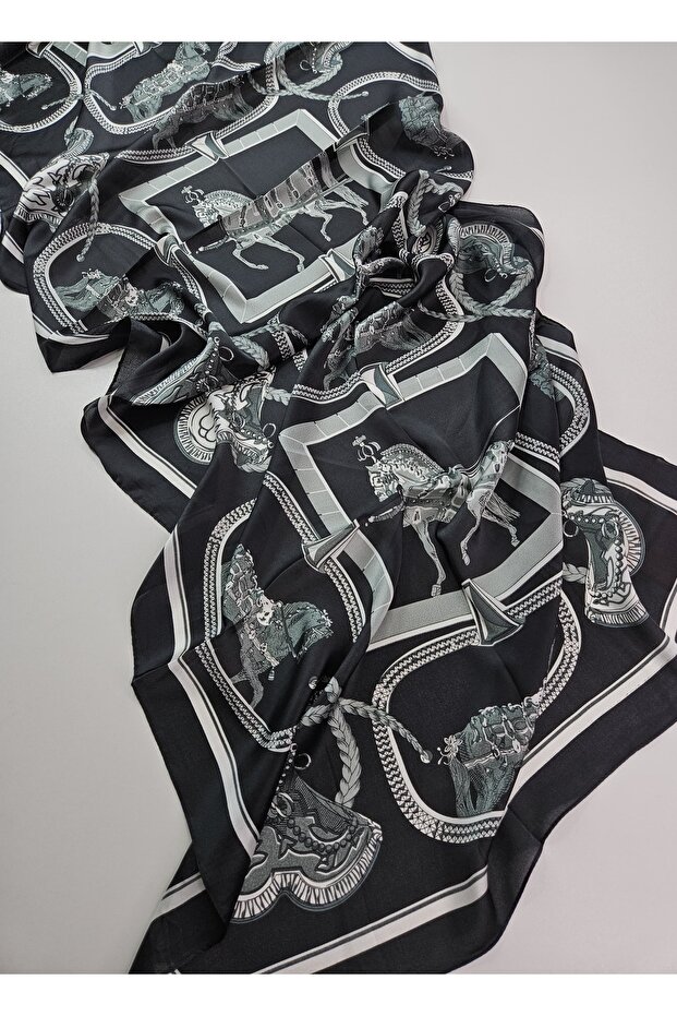 Luxury Voile Silk Shawl Scarf with Horse Pattern Double Sided 70 X 180 cm