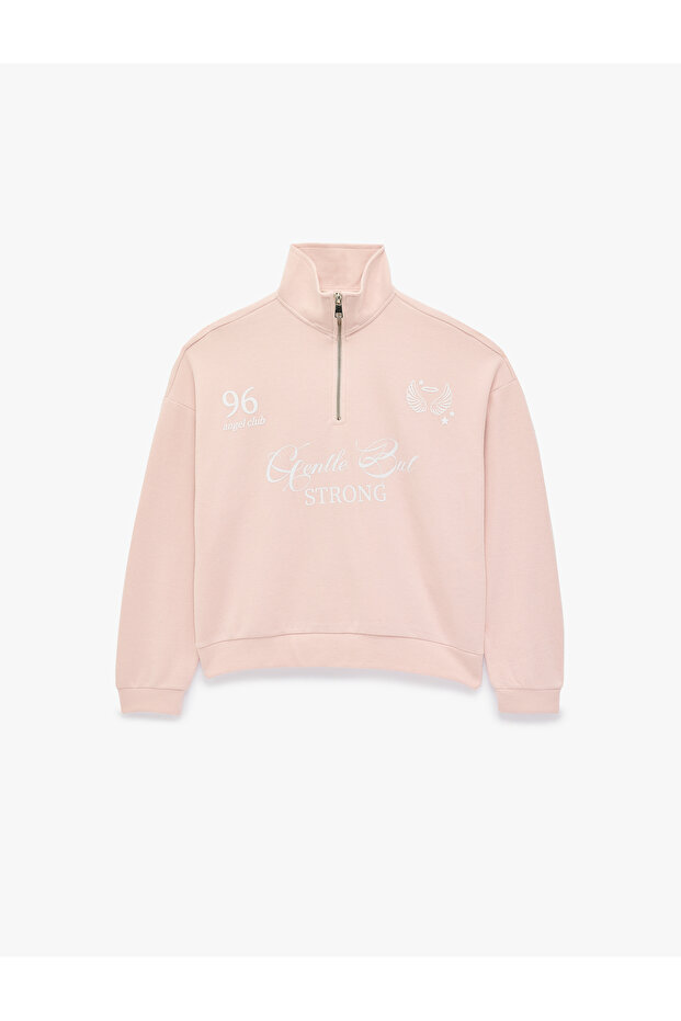 Comfortable Fit Long Sleeve Half Zipper Printed Sweatshirt