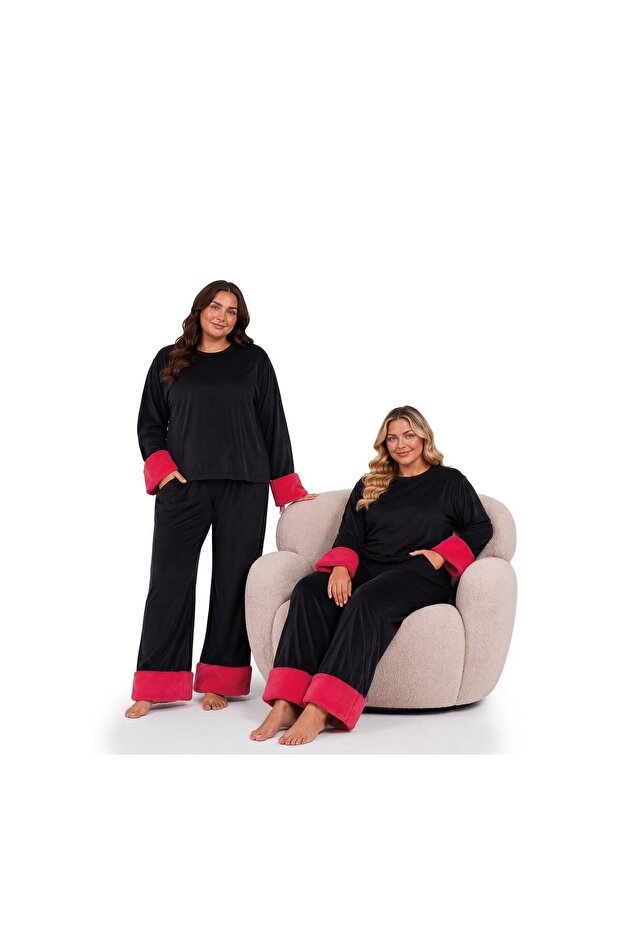 Long Sleeve French Velvet Fabric Winter Plus Size Women's Pajama Set