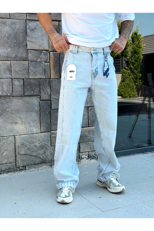 Double Bridge Detailed Baggy Denim Trousers