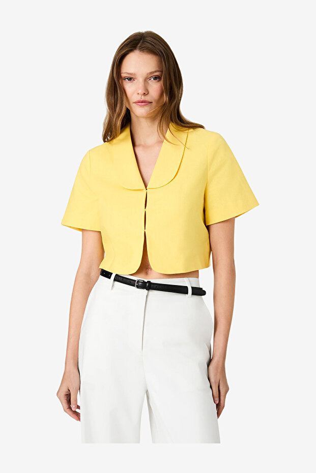 Women's Dsy Ylw Theo Linen Oversized Collar Top