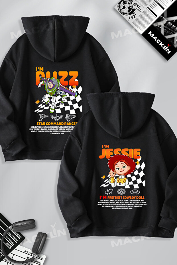 Lover - Friend Couple Combination Jessie and Buzz Back Printed Special Design Hooded Sweatshirt Set of 2