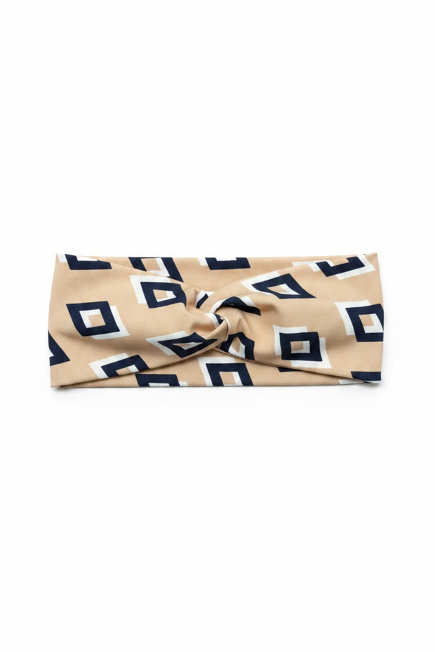Beige Patterned Cross-Tied Lycra Headband