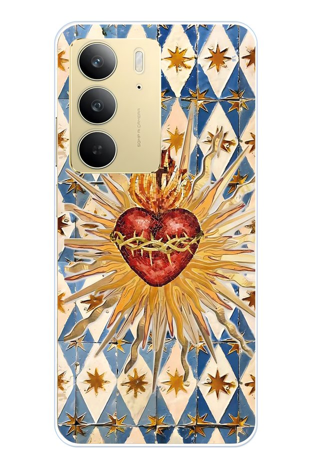 Realme C75 Compatible Vintage Sun and Heart Pattern Transparent Phone Case
