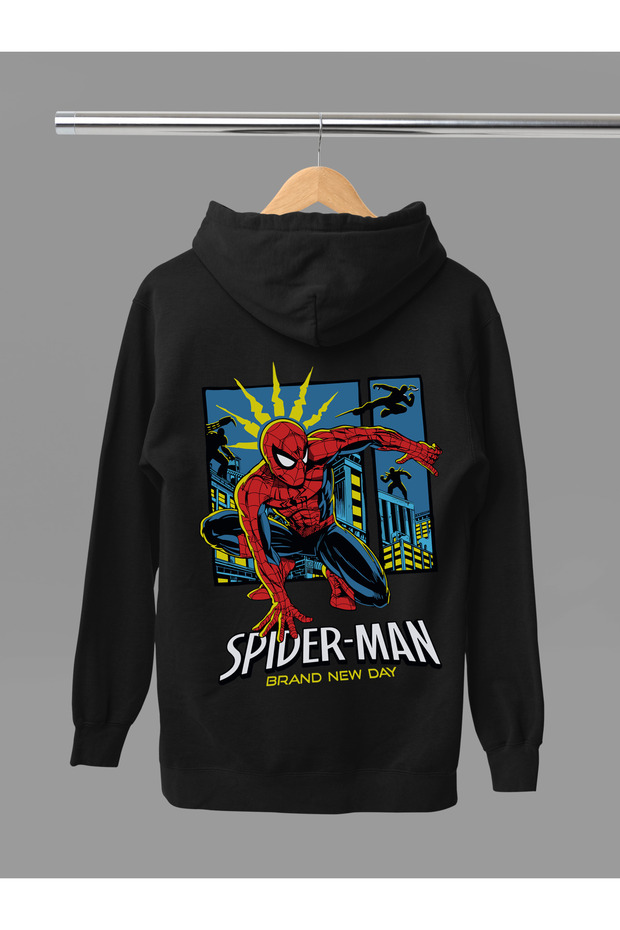 Spider Man Printed Cotton Long Sleeved 3-Yarn Hooded Sweatshirt