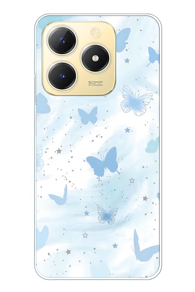 Realme C61 / C63 Compatible Pastel Blue Butterfly Pattern Transparent Phone Case