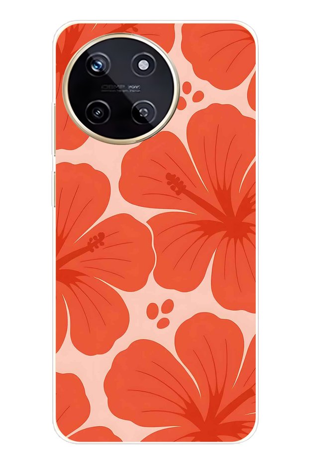 Realme 11 4g Compatible Orange Hibiscus Flower Pattern Transparent Phone Case
