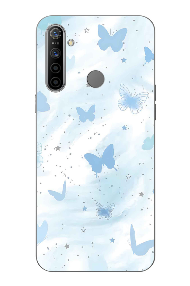 Realme 5I / 6I / C3 Compatible Pastel Blue Butterfly Pattern Transparent Phone Case