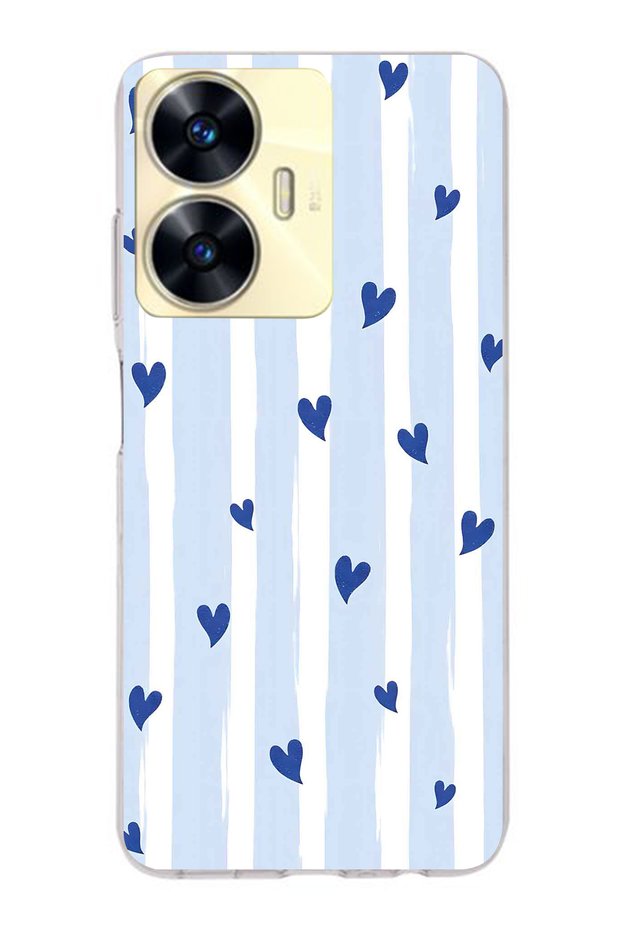 Realme C55 Compatible Blue Hearts Patterned Transparent Phone Case